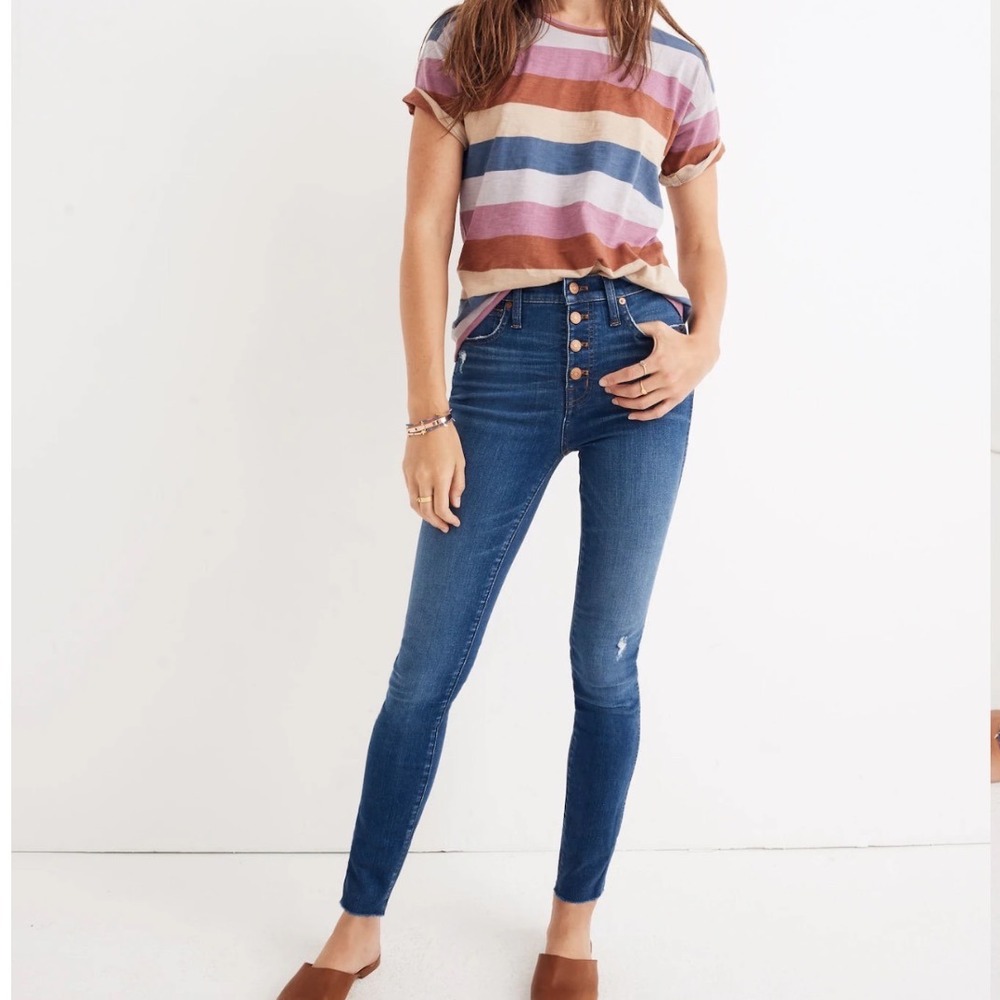 Madewell 10 High-Rise Skinny Jeans Blue Button Fly Distressed J7914 Womens 28 - Picture 13 of 13